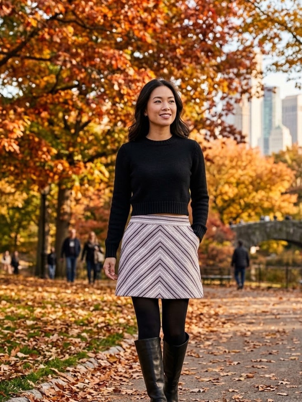 LOFT Pink and Black Chevron Pencil Skirt